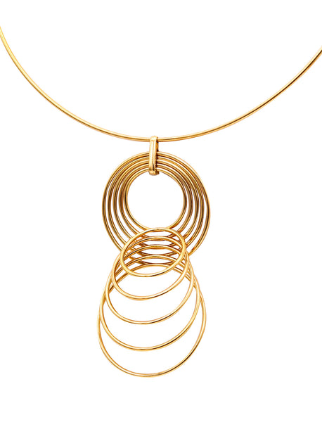 YAACOV AGAM 1970 Paris Kinetic Op-Art Sculptural Circles Necklace In 18Kt Gold