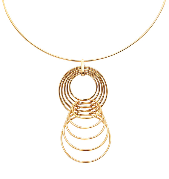 YAACOV AGAM 1970 Paris Kinetic Op-Art Sculptural Circles Necklace In 18Kt Gold