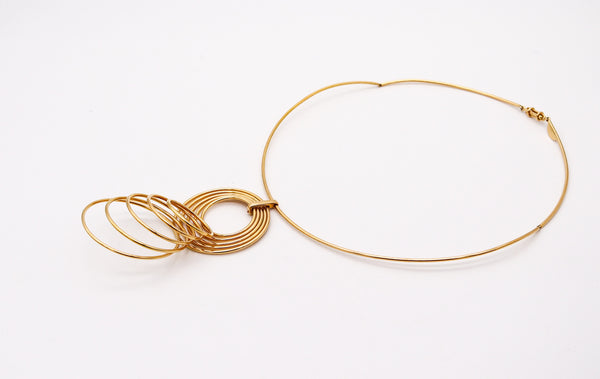 YAACOV AGAM 1970 Paris Kinetic Op-Art Sculptural Circles Necklace In 18Kt Gold