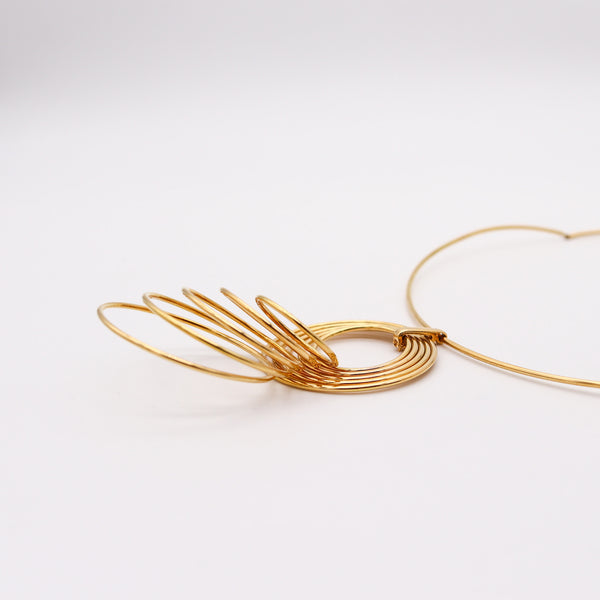 YAACOV AGAM 1970 Paris Kinetic Op-Art Sculptural Circles Necklace In 18Kt Gold