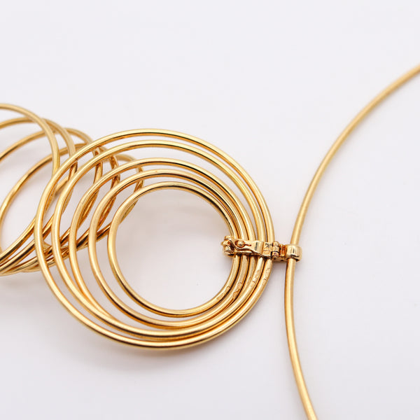 YAACOV AGAM 1970 Paris Kinetic Op-Art Sculptural Circles Necklace In 18Kt Gold