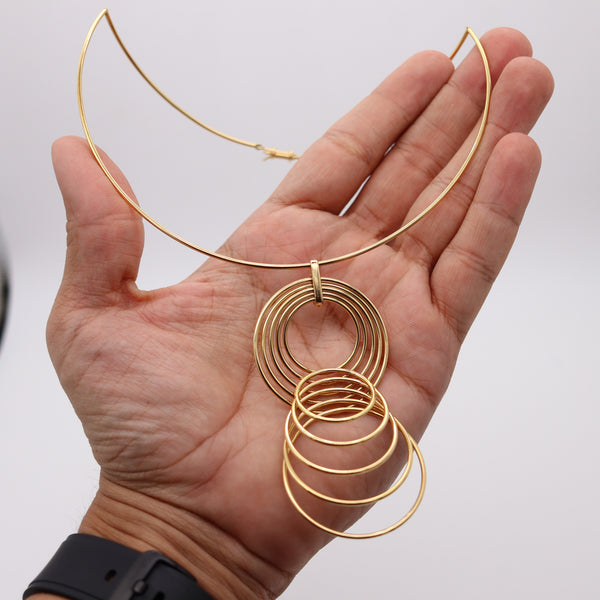 YAACOV AGAM 1970 Paris Kinetic Op-Art Sculptural Circles Necklace In 18Kt Gold