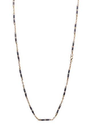 -French Edwardian 1900-1905 Chain In 18Kt Gold With Guilloche Blue Enamel & Pearls