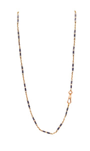 -French Edwardian 1905 Chain In 18Kt Gold With Guilloche Blue Enamel and Pearls