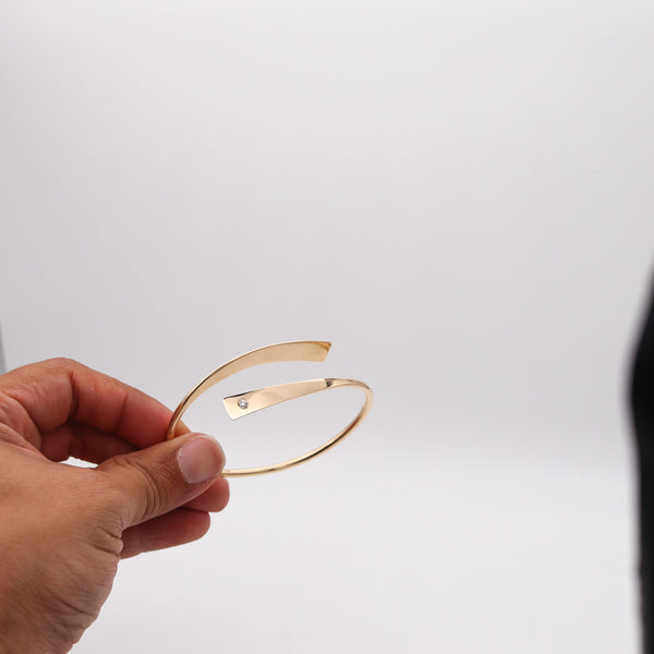 BETTY COOKE 1990 Asymmetrical Sculptural Bangle In 14Kt Gold With Diamond