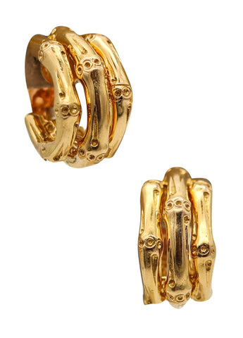 -Van Cleef & Arpels 1967 Paris Bamboo Clips On Earrings In Solid 18Kt Yellow Gold