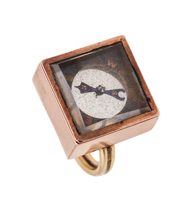 -Victorian 1890 Antique Square Ring With a Compass In 14Kt Rose Gold