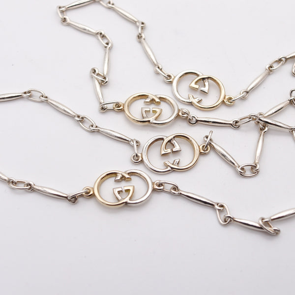 GUCCI 1970 Firenze Vintage G's Long Sautoir In Sterling And 18Kt Yellow Gold