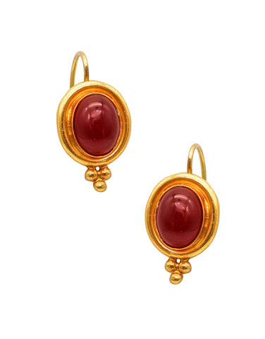 -Temple St Clair French Dangle Earrings In 22Kt Yellow Gold With Oval Carnelians