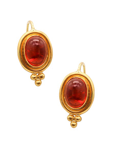 -Temple St. Clair French Dangle Earrings In 22Kt Yellow Gold With Oval Citrines