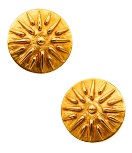 -Zolotas Greece Round Sunburst Studs Earrings in Solid 18Kt Yellow Gold