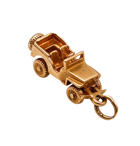 -Retro 1940 Miniature Military JEEP Pendant Charm in Solid 14Kt Yellow Gold