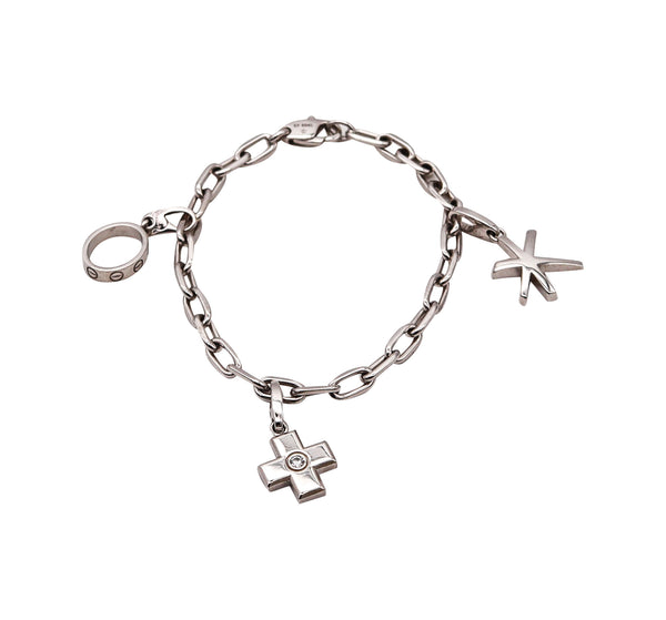-Cartier Paris Bracelet With Three Charms in Solid 18Kt White Gold With Box