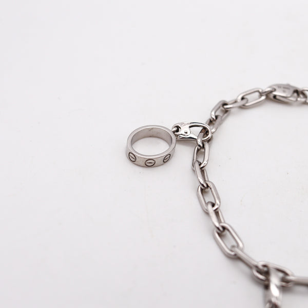 -Cartier Paris Bracelet With Three Charms in Solid 18Kt White Gold With Box