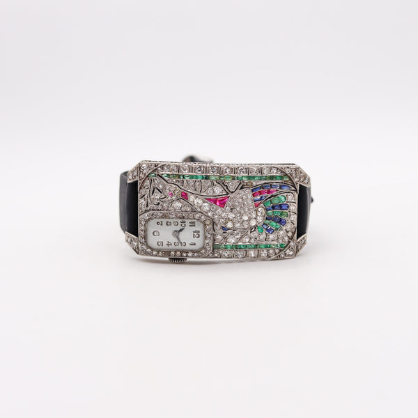 AUSTRIAN Art Deco 1925 Curvex Wristwatch in Platinum With 7.75 Ctw in Gemstones