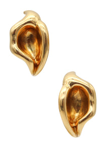 -Tiffany & Co. 1977 Elsa Peretti Lily Calla Flowers Earrings In 18Kt Yellow Gold