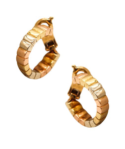 -Van Cleef & Arpels Paris Modernist Three Color Hoops Earrings in Solid 18Kt Gold