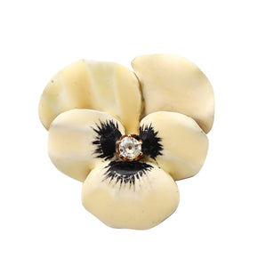 -Edwardian 1900 Enameled White Pansy Flower Brooch In 14Kt Gold With Diamond