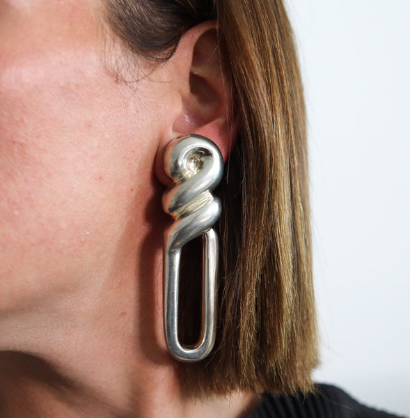 PATRICIA VON MUSULIN Geometric Dangle Clips-On Earrings In .925 Sterling Silver