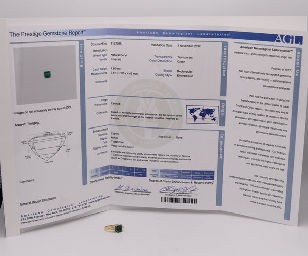 AGL CERTIFIED Classic Ring In 18Kt Gold With 2.52 Cts In Green Emerald & Diamonds