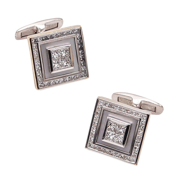-Doland & Bullock Pair Of Cufflinks In 18Kt White Gold With 2.86 Ctw in Diamonds