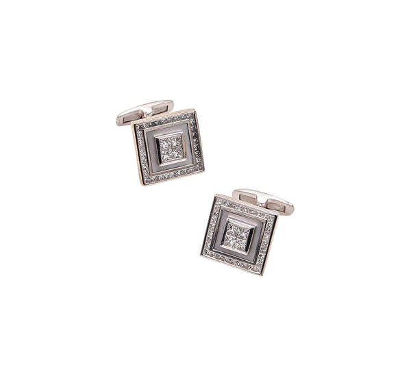 -Doland & Bullock Pair Of Cufflinks In 18Kt White Gold With 2.86 Ctw in Diamonds