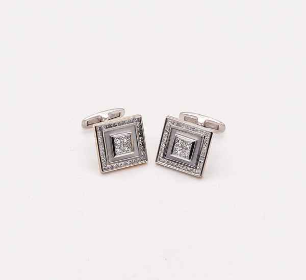 -Doland & Bullock Pair Of Cufflinks In 18Kt White Gold With 2.86 Ctw in Diamonds