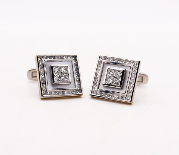-Doland & Bullock Pair Of Cufflinks In 18Kt White Gold With 2.86 Ctw in Diamonds