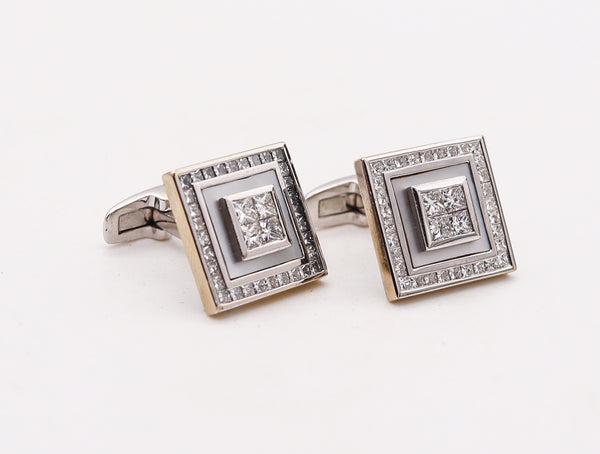 -Doland & Bullock Pair Of Cufflinks In 18Kt White Gold With 2.86 Ctw in Diamonds