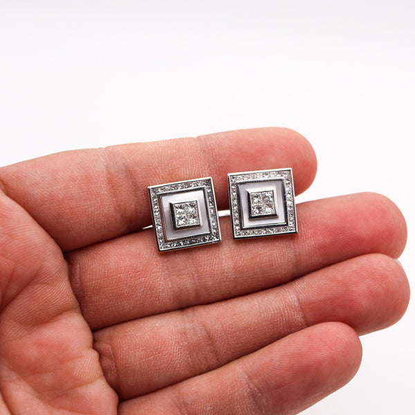 -Doland & Bullock Pair Of Cufflinks In 18Kt White Gold With 2.86 Ctw in Diamonds