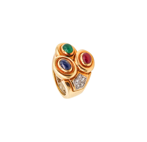 -David Webb Cocktail Ring In 18kt Gold & Platinum With 3.10 Cts In Gemstones Diamonds