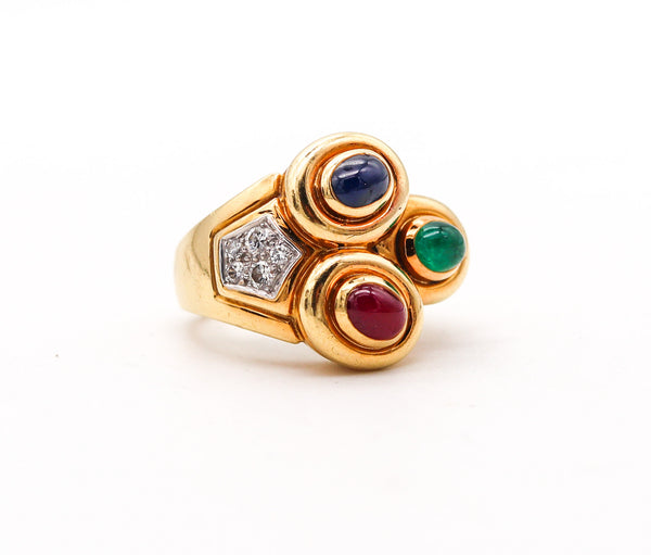 -David Webb Cocktail Ring In 18kt Gold & Platinum With 3.10 Cts In Gemstones Diamonds