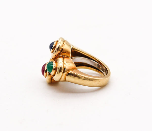 -David Webb Cocktail Ring In 18kt Gold & Platinum With 3.10 Cts In Gemstones Diamonds