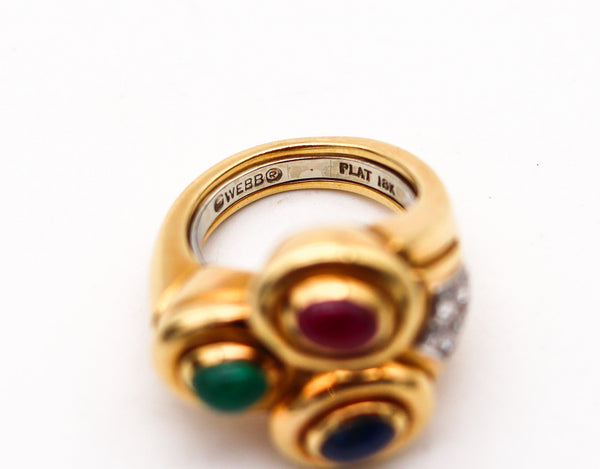 -David Webb Cocktail Ring In 18kt Gold & Platinum With 3.10 Cts In Gemstones Diamonds