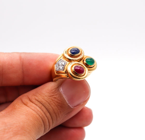 -David Webb Cocktail Ring In 18kt Gold & Platinum With 3.10 Cts In Gemstones Diamonds