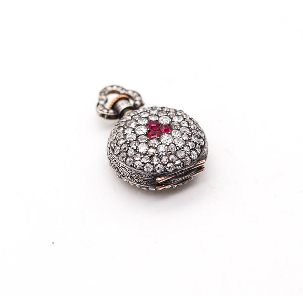 LE COULTRE 1890 Miniature Pendant Watch in Silver With 5.29 Ctw Diamonds & Rubies