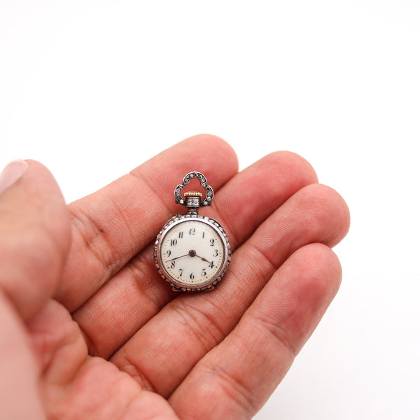 LE COULTRE 1890 Miniature Pendant Watch in Silver With 5.29 Ctw Diamonds & Rubies