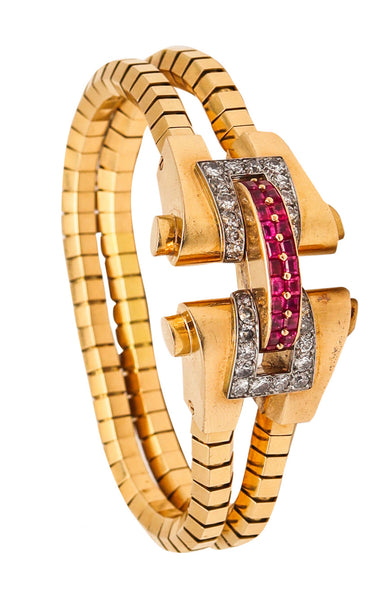 BOUCHERON 1937 Paris Art Deco Bracelet In 18Kt Gold With 5.44 Ctw Diamonds & Rubies