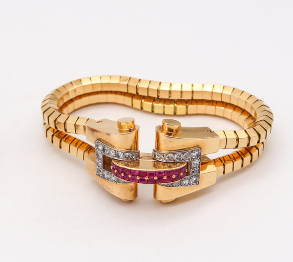 BOUCHERON 1937 Paris Art Deco Bracelet In 18Kt Gold With 5.44 Ctw Diamonds & Rubies