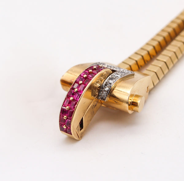 BOUCHERON 1937 Paris Art Deco Bracelet In 18Kt Gold With 5.44 Ctw Diamonds & Rubies