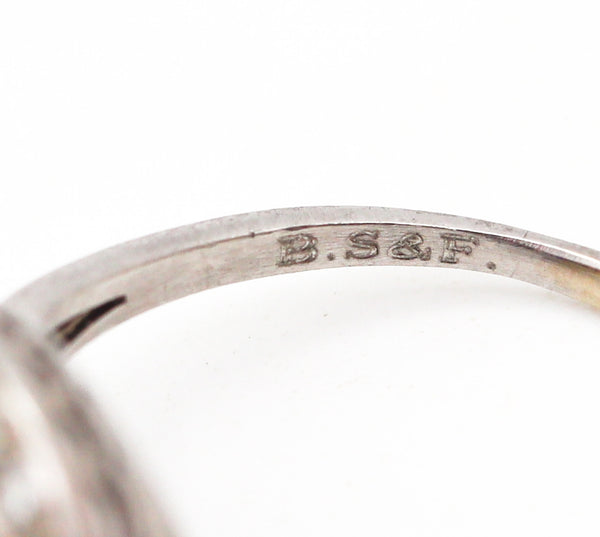 BLACK STARR & FROST 1925 Art Deco Platinum Ring With 3.55 Ctw Sapphires & Diamonds