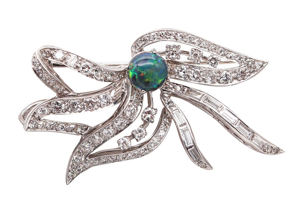 MID CENTURY 1950 Pendant Brooch In Platinum With 5.64 Ctw In Diamonds And Opal