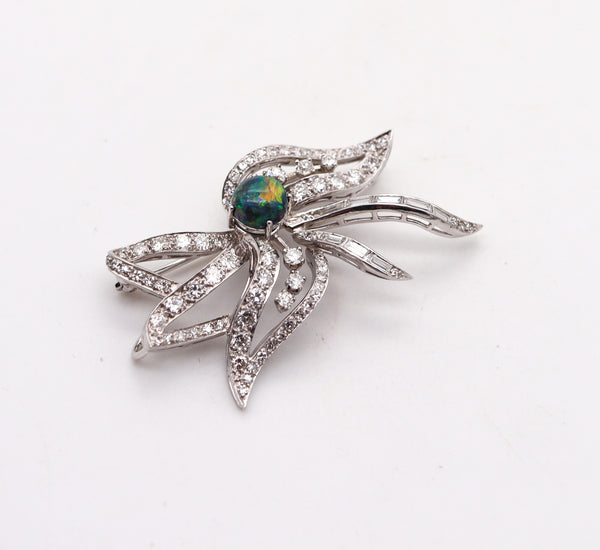 MID CENTURY 1950 Pendant Brooch In Platinum With 5.64 Ctw In Diamonds And Opal
