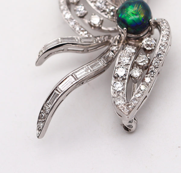 MID CENTURY 1950 Pendant Brooch In Platinum With 5.64 Ctw In Diamonds And Opal