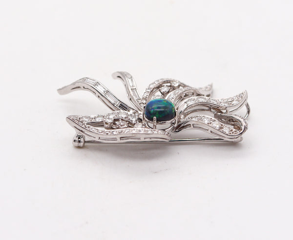 MID CENTURY 1950 Pendant Brooch In Platinum With 5.64 Ctw In Diamonds And Opal