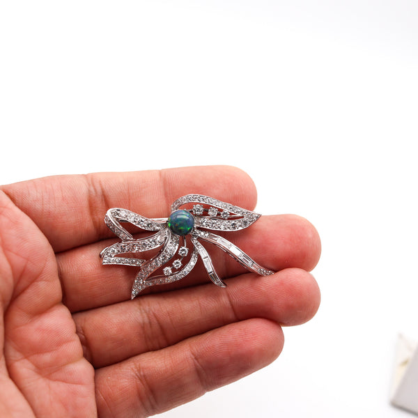 MID CENTURY 1950 Pendant Brooch In Platinum With 5.64 Ctw In Diamonds And Opal