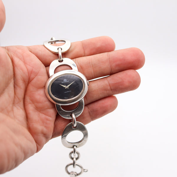 -Bucherer Geneve 1960 Retro Modernist Ladies Wristwatch In Solid Sterling Silver