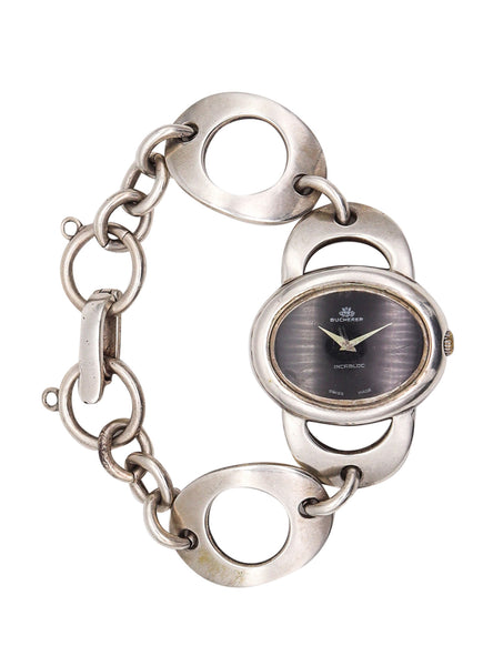 -Bucherer Geneve 1960 Retro Modernist Ladies Wristwatch In Solid Sterling Silver