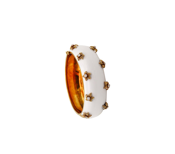 MODERNIST 1970 White Enameled Bangle In 18Kt Yellow Gold With Diamonds