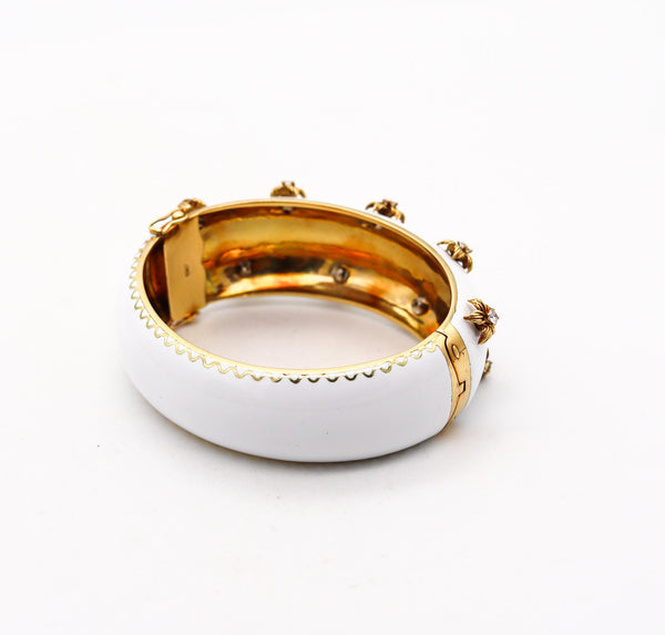 MODERNIST 1970 White Enameled Bangle In 18Kt Yellow Gold With Diamonds